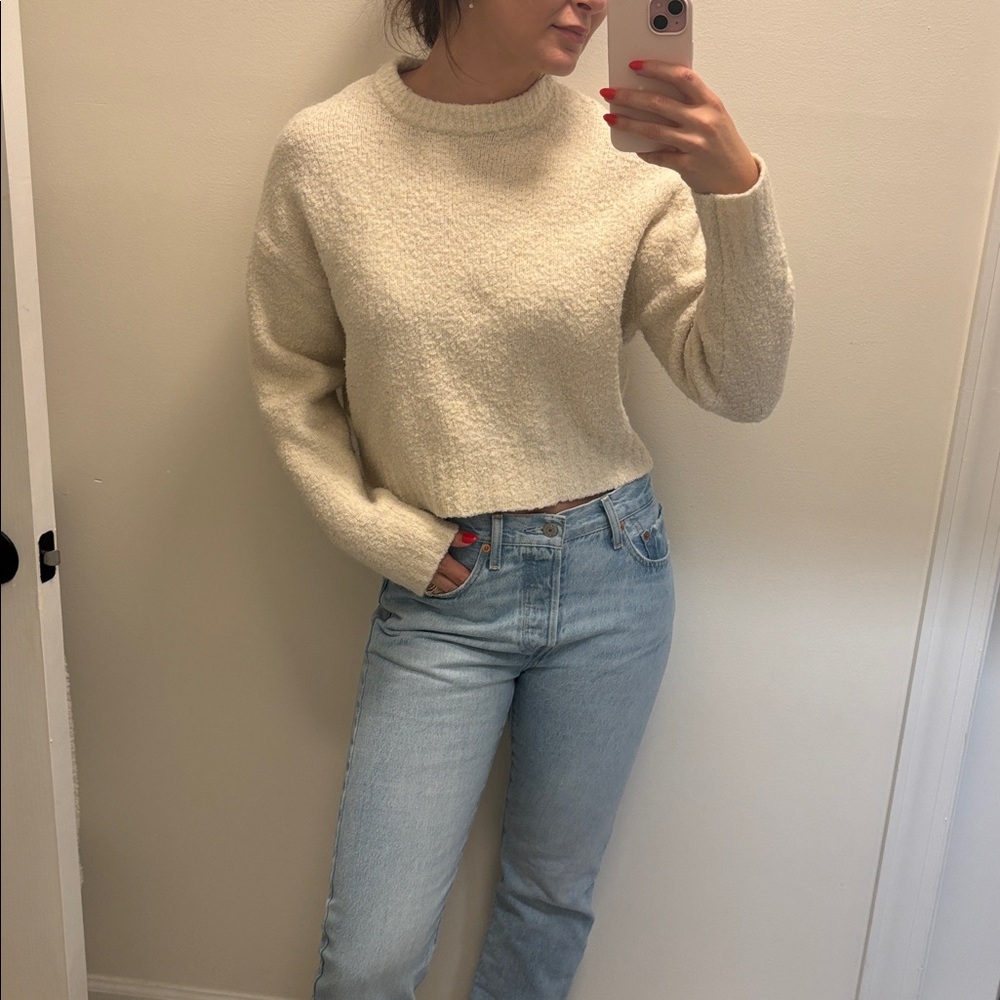 Topshop Cream Textured Knit Sweater